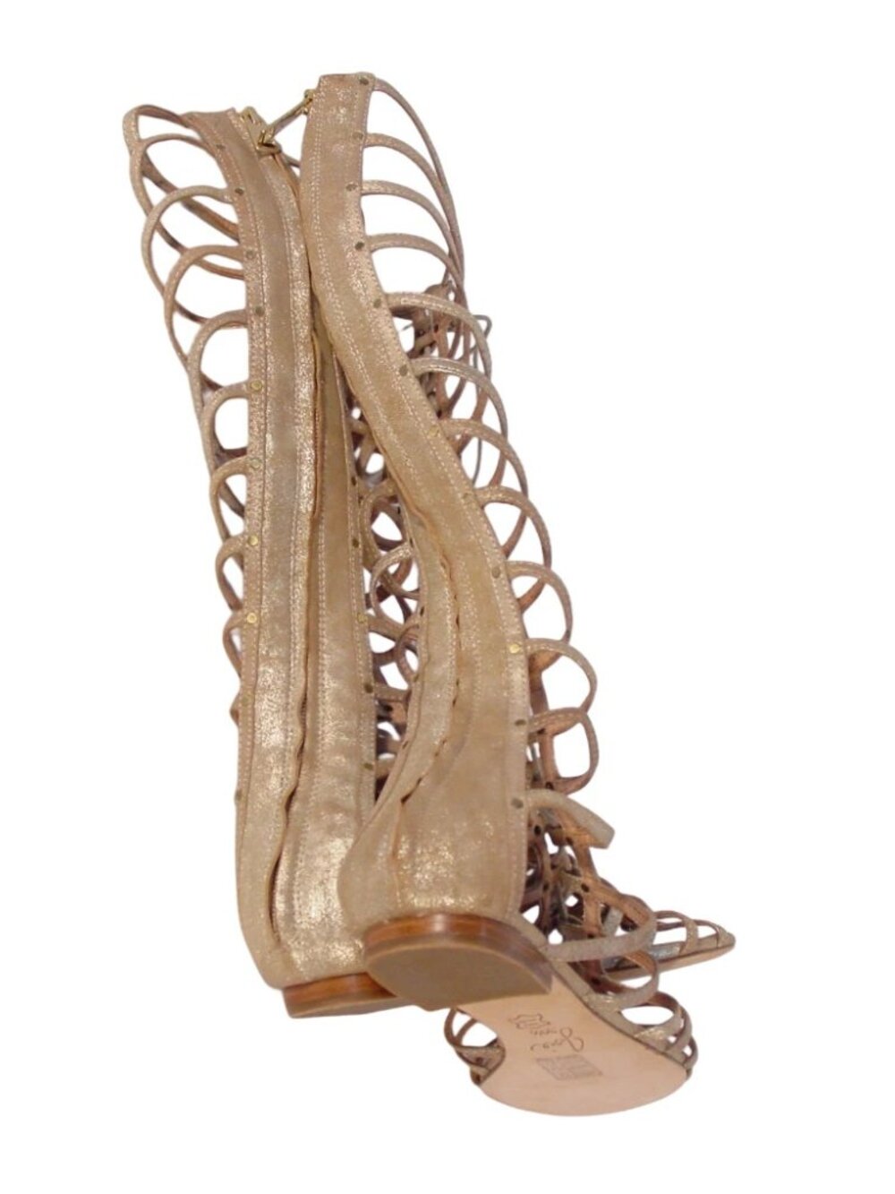 JOIE Falicia $425 NEW Gold Tall Lace Up Gladiator Sandals EU 39.5/US 9.5 - Picture 6 of 8
